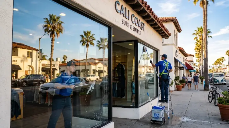 Sliding glass door cleaning with ocean view — San Clemente CA window washing professional
