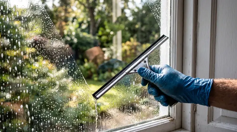 Window cleaning Dana Point oceanfront home with a water-fed pole on upper glass